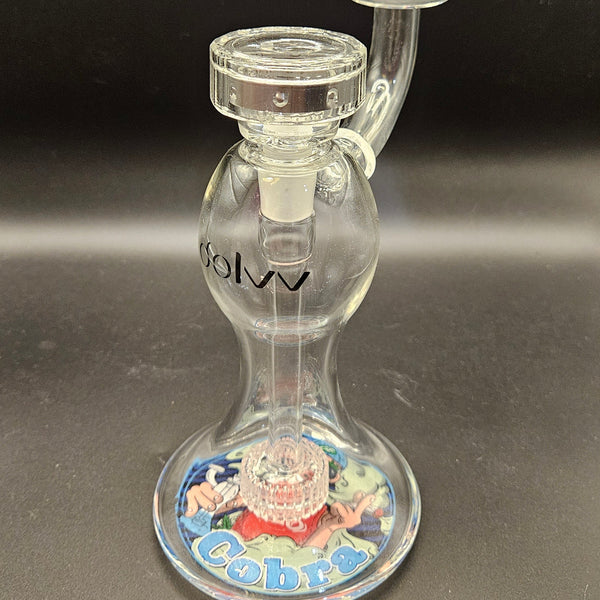 Clear glass water pipe on a white background with green sides