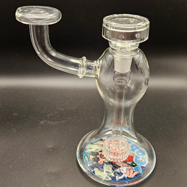 Clear glass water pipe on a white background with green sides