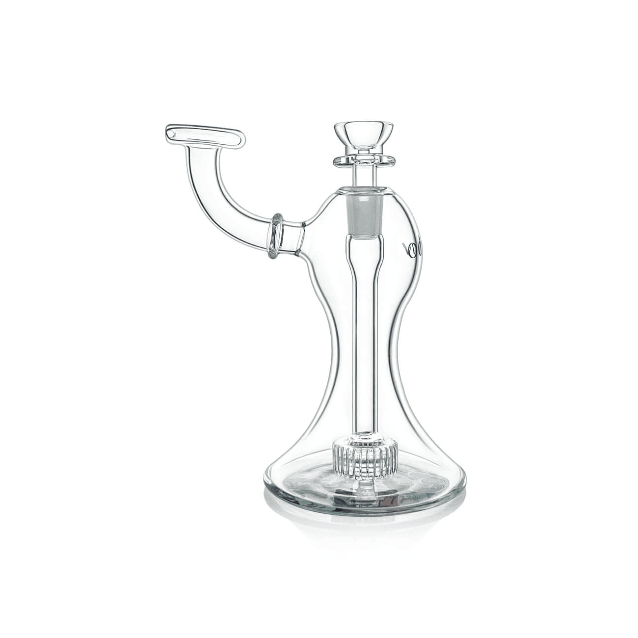Clear glass water pipe on a white background with green sides