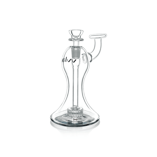 Clear glass water pipe on a white background with green sides